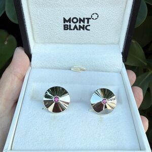 Montblanc Silver Round Cufflinks with Pink Center Stones